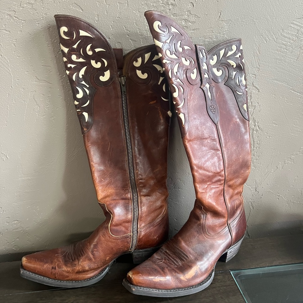 Ariat Hacienda Women's Brown Knee High Leather Inlay Snip Toe Boots
